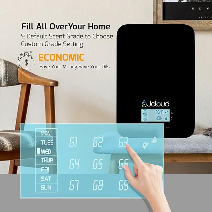 JCLOUD Smart Scent Air Machine for Home with Royal Serenity Inspired by Luxury Hotel Essential Oils 100ML, HVAC Scent Diffuser Cover Up to 2000 Sq. Ft with Cold Air Technology for Large Room