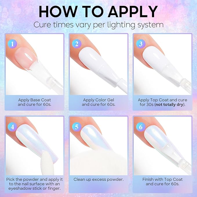 AIMEILI Pearl Chrome Nail Powder 6 Boxes Nail Art Manicure Powder Set, 1×0.5g Holographic Powder, 5×0.5g Chrome Nail Powder