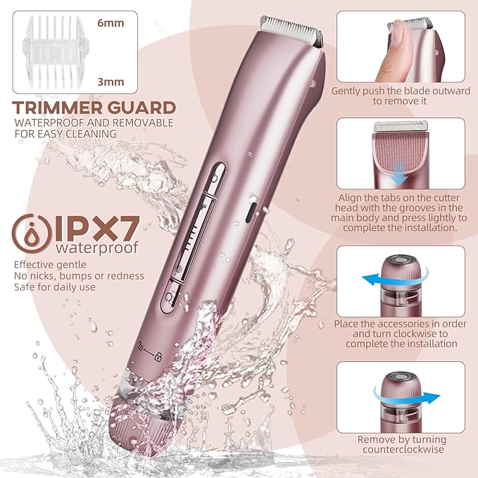 Bikini Trimmer for Women,Dual Head Shaver, IPX7 Waterproof, Compact Travel Design Bikini Shaver for Public Hair, Facial and Body(Pink)