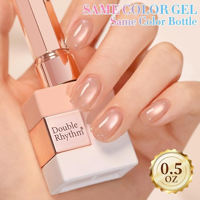 Double Rhythm 0.5 OZ Cat Eye Gel Polish with Magnet 15ML Holographic Glitter Shimmer Translucent Jelly Color Magnetic Nail Polish Salon DIY at Home (Fruit Nude-MC1203)