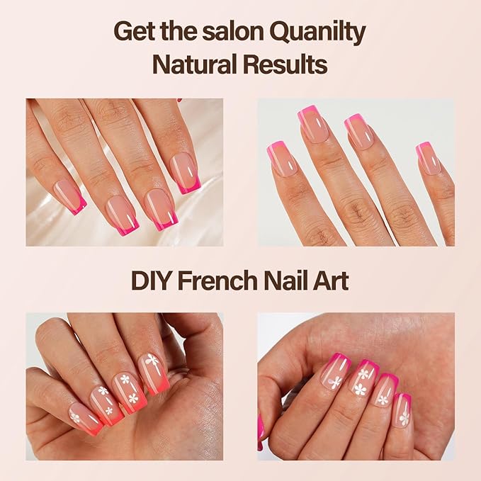 150Pcs French Gel Nail Tips, Vansiho Short Square Nail Tips, Pink Pre-French Tips Press on Nails, Soak Off Soft Gel Acrylic Fake Nails for Nail Art DIY 15 Sizes