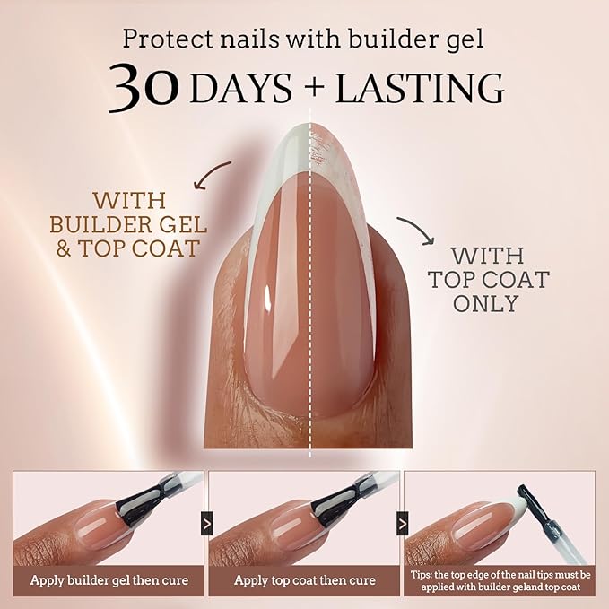 BTArtboxnails French Gel Nail Tips - French Tip Press on Nails Brown Short Almond XCOATTIPS Pre-applied Tip Primer & Base Coat, No Need to File Fake Nails for Nail Art DIY