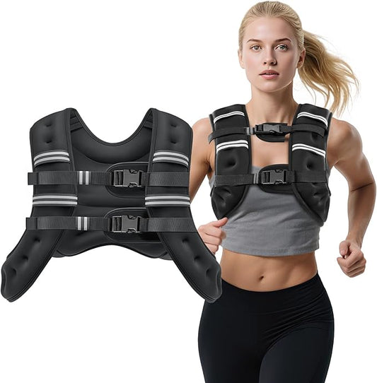 Weighted Vest, 12lb/16lb/20lb Weight Vest with Reflective Stripes for Men Women, Two Adjustment Straps for Workout, Strength Training, Running, Fitness, Muscle Building, Weight Loss