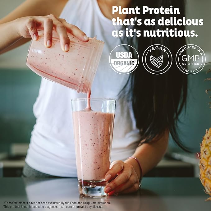 KOS Vegan Protein Powder, Unflavored & Unsweetened - Low Carb Pea Protein Blend, Organic Superfood Rich in Vitamins & Minerals - Keto, Soy, Dairy Free - Meal Replacement for Women & Men - 20 Servings
