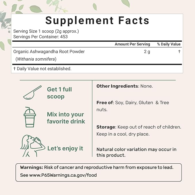 Micro Ingredients Organic Ashwagandha Root Powder | 2 Pound, No Filler, No Additives, Highly Purified | Active Withanolides, Adaptogenic Ayurvedic Herbal Supplements, No GMO, Gluten Free, India Origin