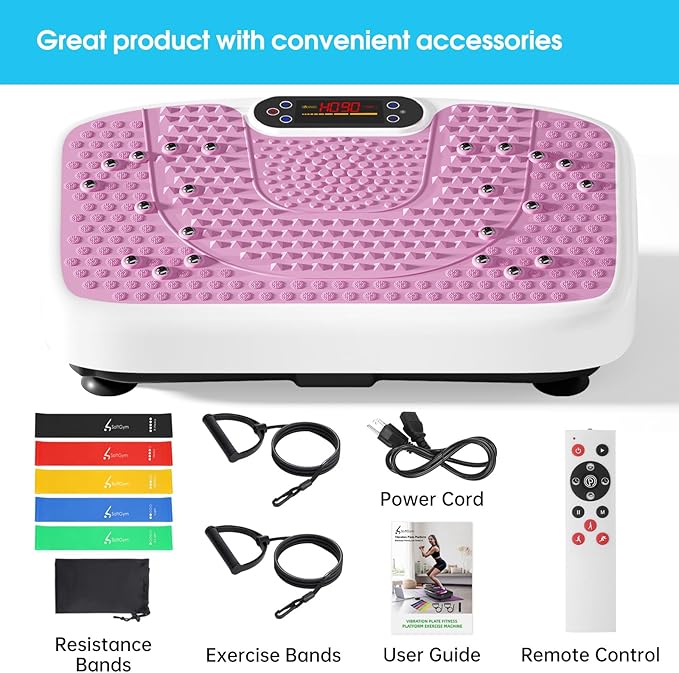 SoftGym Vibration Plate Exercise Machine for Lymphatic Drainage,Power Vibrate Stand Shake Board 450 Lbs Capacity Whole Body Workout Waver with Fitness Resistance Bands Weight Loss Gifts for Women Men