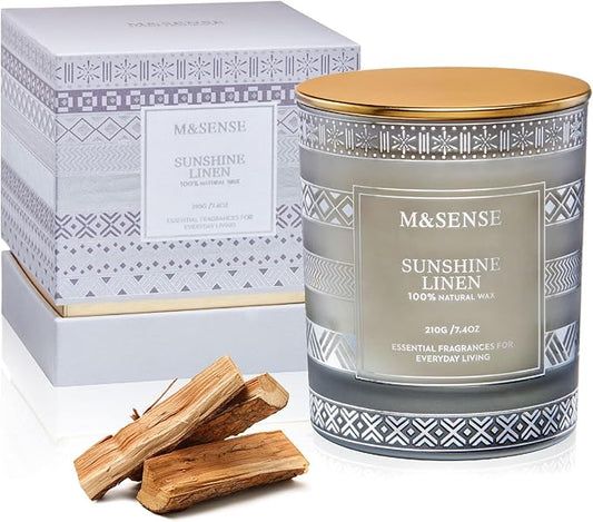 M&SENSE Sunshine Linen Scented Candles, 7.4oz 45 Hour Long Lasting Highly Scented Candles Home Decor, All-Natural Soy Wax Luxury Candle Christmas Thanksgiving Halloween Gifts