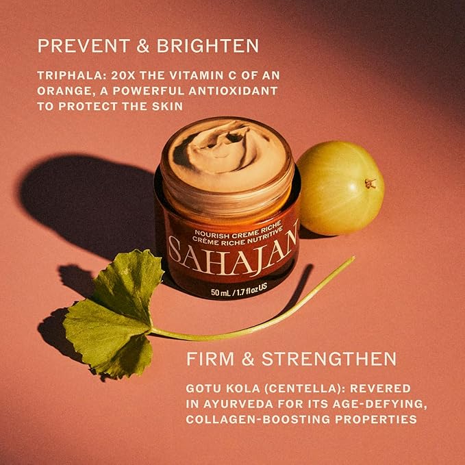 Sahajan Nourish Crème Riche with Vitamin C + Centella | Clinically-Proven Clean Ayurvedic Anti-Aging Rich Facial Moisturizer | Fine Lines & Wrinkles, Firming, Anti-Aging | 1.7 fl oz