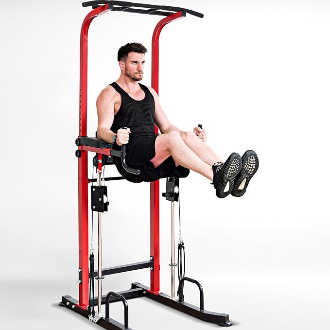 Dland Power Tower Dip Station Pull Up Bar Exercise Tower, Free Standing Pull Up Bars For Home Gym Strength Training Workout Equipment