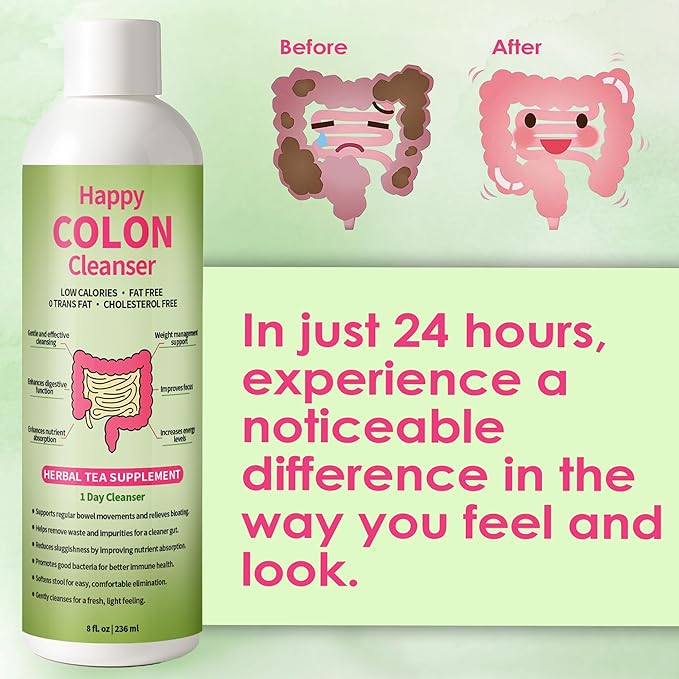 1 Day Happy Colon Cleanser - Gentle Herbal Formula for Digestive Support, Natural Cleanse - 8 fl.oz. (1Pc)