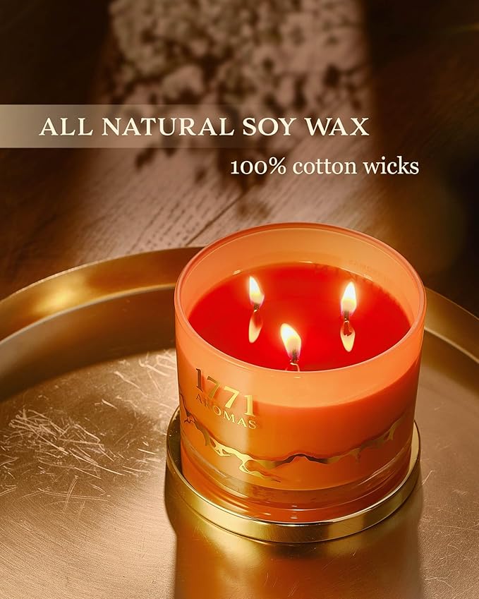 Pumpkin Spice Scented Candles - Fall Candles - 100% Natural Soy Wax - Large 3 Wick Jar Candle - Up to 50 Hours Burning - Gift-Ready Candle for Men & Women - Aromatherapy Candles