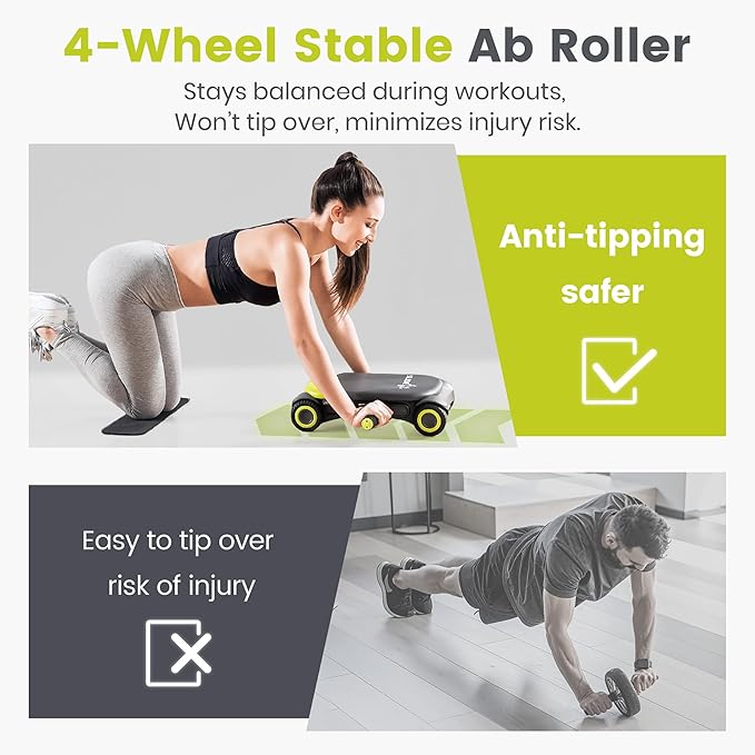 WONDER CORE Slide Fit, Ab Roller Board with 4 Wheels, Automatic Rebound Abdominal Wheel for Core Workout, Ab Exercise Equipment, Abdominal Exerciser, Heroboard Fitness Rolling Board with Knee Pad