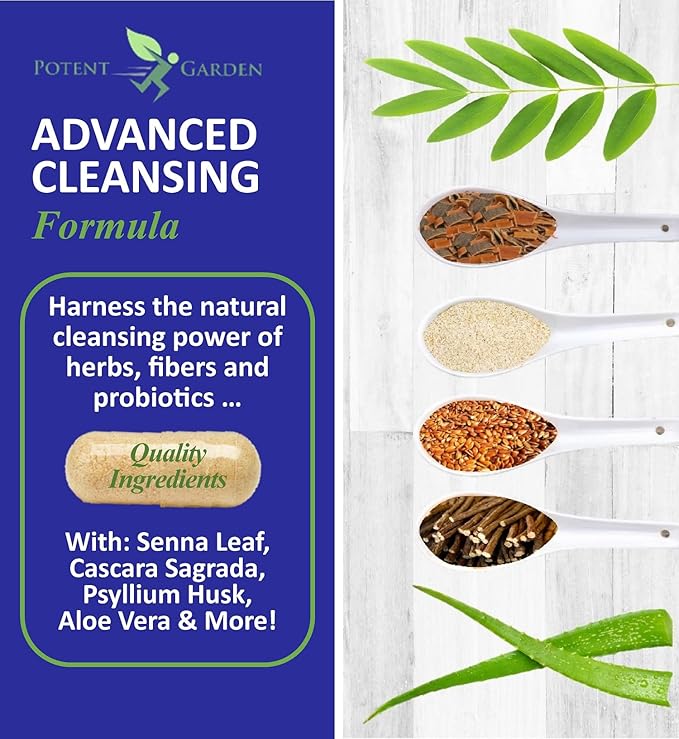 Potent Garden 15 Day Quick Colon Cleanse & Detox for Regularity and Healthy Digestion Support with Fiber, Herbs & Probiotics for Gut Health & Energy Support, Easy and Effective 30 Caps