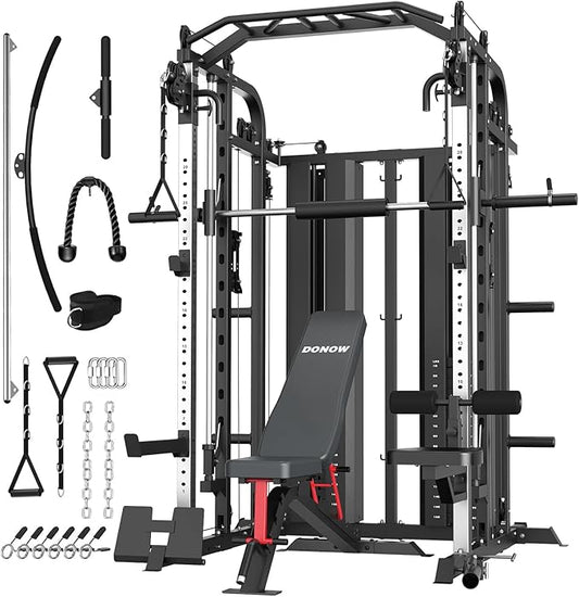 DONOW Smith Machine with Weight Stacks Home Gym Sytem Power Cage Squat Rack Dual Cable Crossover Machine All in One
