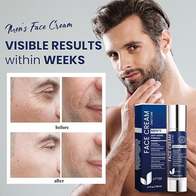 6-in-1 Mens Face Moisturizer: Face Cream for Men - Reduce the Look of Eye Bags, Dark Circles, and Puffiness - Skin Care for Men - 1.7 fl oz - Made in Korea