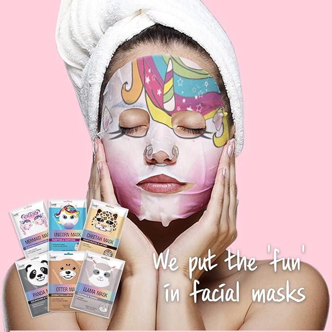 Epielle Animal Character Sheet Masks 12 Pack, Hydrating Face Mask with Hyaluronic Acid & Botanical Extract, Korean Skin Care, Girls Spa Party Favors, Sleepover, Self Care Gifts for Women