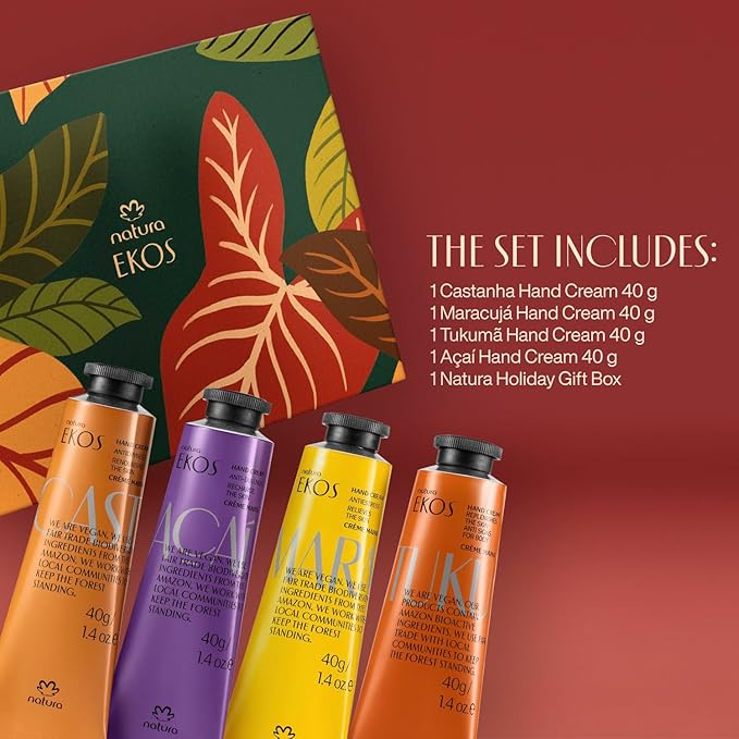 Natura - Ekos Hand Cream Quartet Variety Pack, 4 Creams - Passion Fruit, Brazil Nut (Castanha), Tukumã, Açaí Hand Cream - Vegan Skin Care - Brazilian Beauty Secrets - Travel Size - 1.41oz (40g)