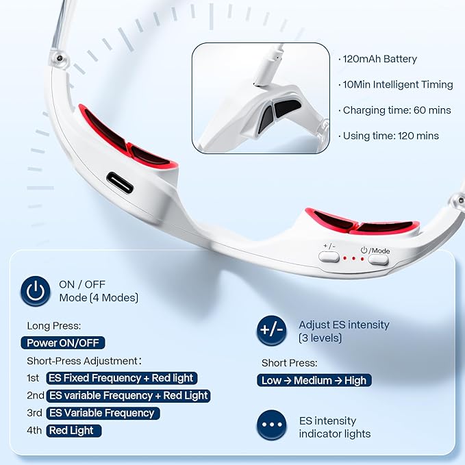 Under-Eye Therapy Device, RedLight Therapy Glasses for Eyes Bags Dark Circles Puffiness, Massager for Relieving Eye Fatigue with 3 Modes