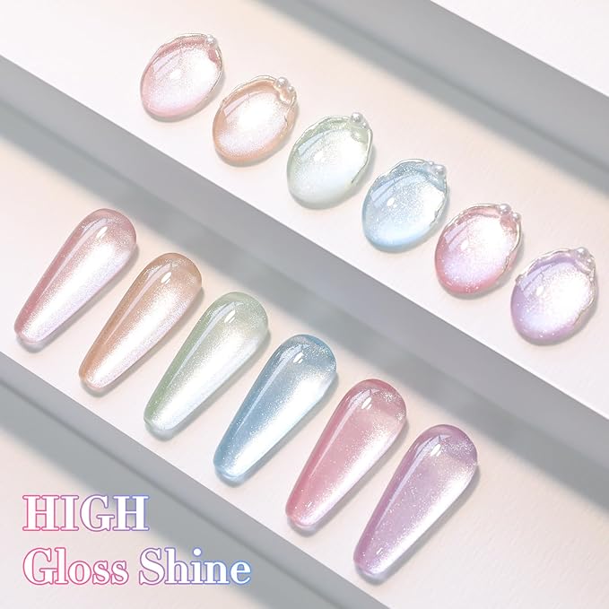 Double Rhythm 6 Colors Cat Eye Gel Polish Set Shimmer Glitter with Magnet Holographic Reflective Magnetic UV Nail Art Kit (6-Kit-47)