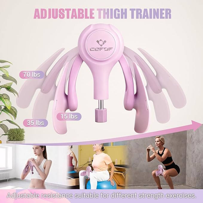 Thigh Trainer for Women, 15-70LB Adjustable Resistance Inner Thigh Exerciser for Pelvic Floor Muscle Repair, Thigh Trainer Kegel Exercise for Shaping, Yoga & Weight Loss at Home Gym
