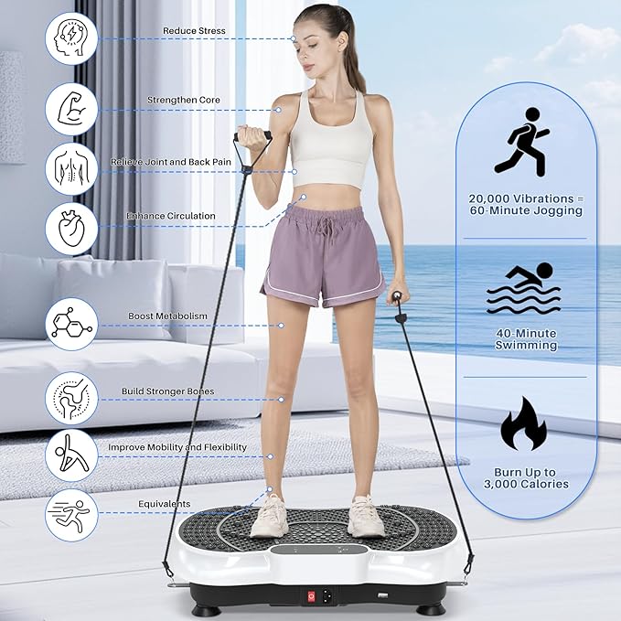 Vibration Plate Exercise Machine for Weight Loss – 100-Speed Platform with Bluetooth Speaker, Remote & Bands, 450 lbs Capacity – Quiet Full Body Workout for Lymphatic Drainage at Home