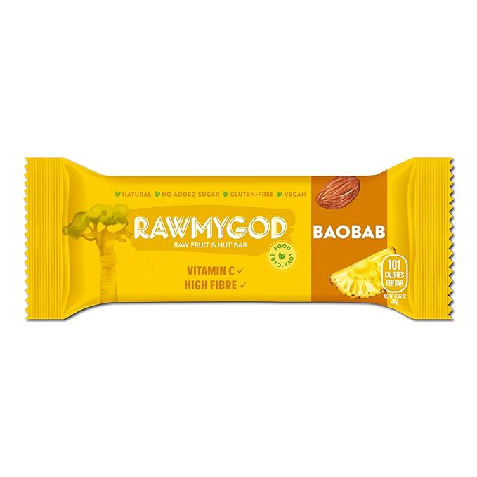 RAWMYGOD Fruit and Nut Bars, Gluten Free, Vegan, No Added Sugar (20 bars, Baobab)