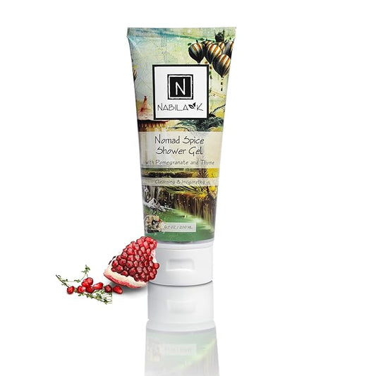 Nabila K Nomad Spice Shower Gel Refreshing Body Wash with Pomegranate & Thyme, 6.7 oz - Naturally Derived, Sulfate-Free, Paraben-Free - Made in the USA