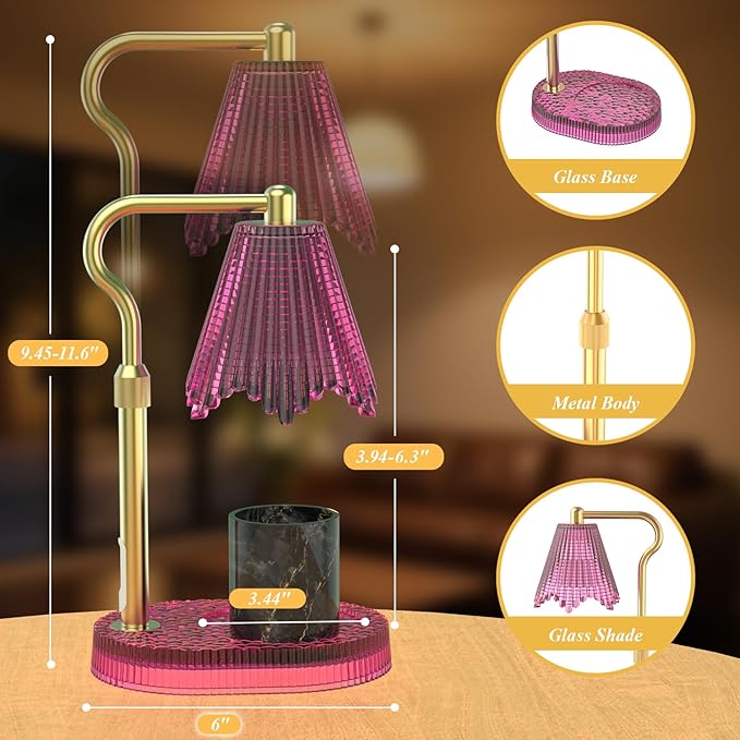 Candle Warmer Lamp with Adjustable Height - Flameless 4-Level Dimmable Wax Warmer, Timer Function & Stylish Design in Multiple Colors（Purple）