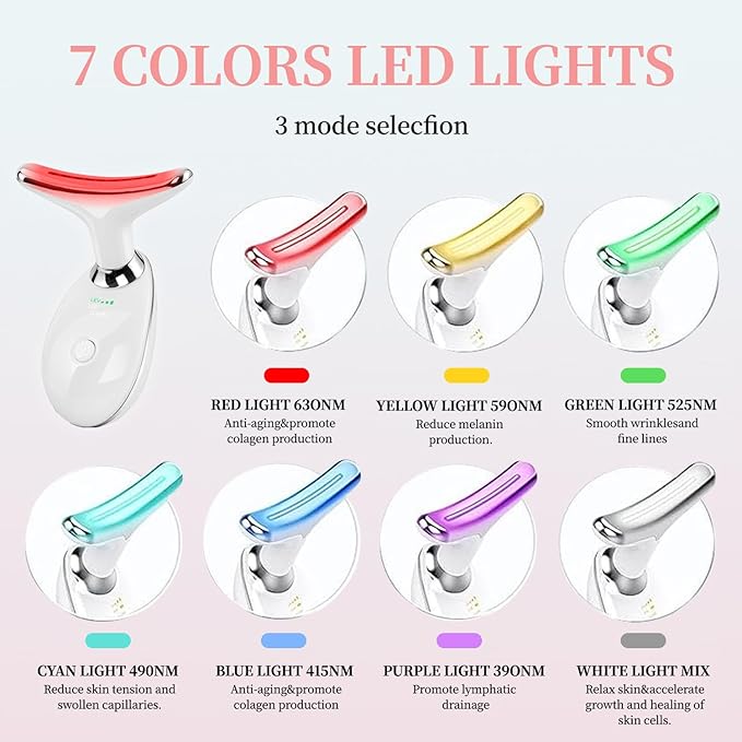 Red-Light-Therapy-for-Face and Neck, Face 𝖲 culpting Wand with 7 Color, Anti 𝖶rinkles Facial Massager for Face and Neck Tool for Skin Care (White)