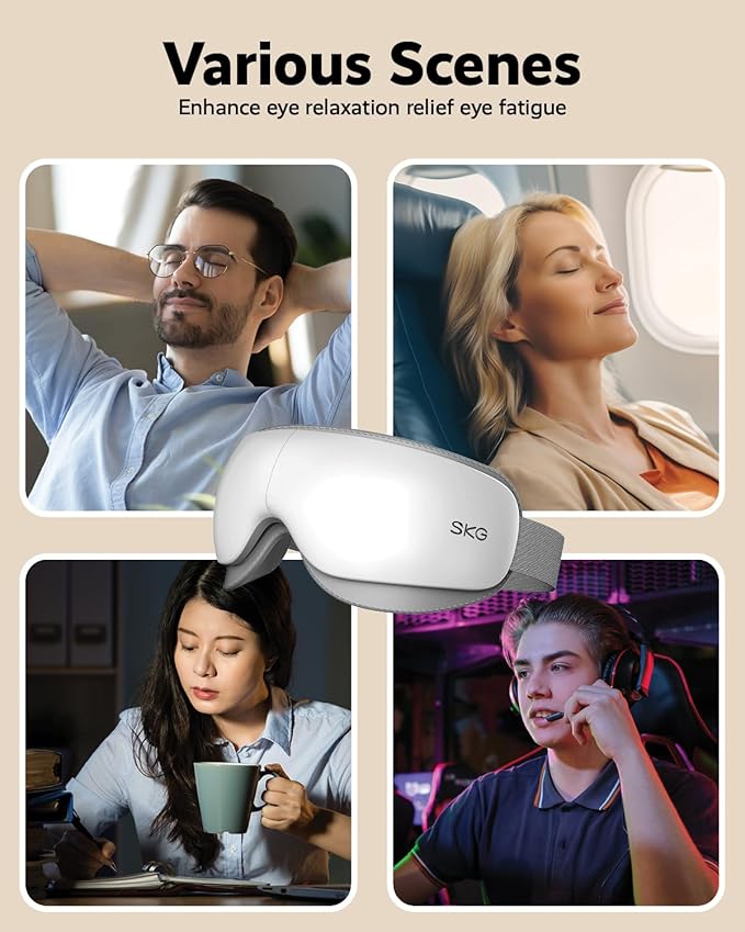 SKG Eye Massager with Heat, Bluetooth Music & Foldable Sleep Mask for Dry Eyes & Relaxation, Ideal for Travel, Work