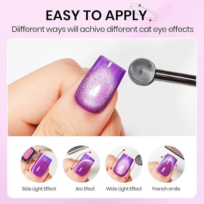 12 Colors Neon Cat Eye Gel Nail Polish with Magnetic Cateye Nail Polish Gel Yello Pink Purple Cat Eye Effects Summer Collection for Home Manicure