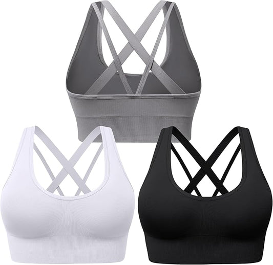 Evercute Sports Bra for Women Padded Medium Support Criss Cross Strappy Bras Seamless High Impact Yoga Exercise Athletic Bras