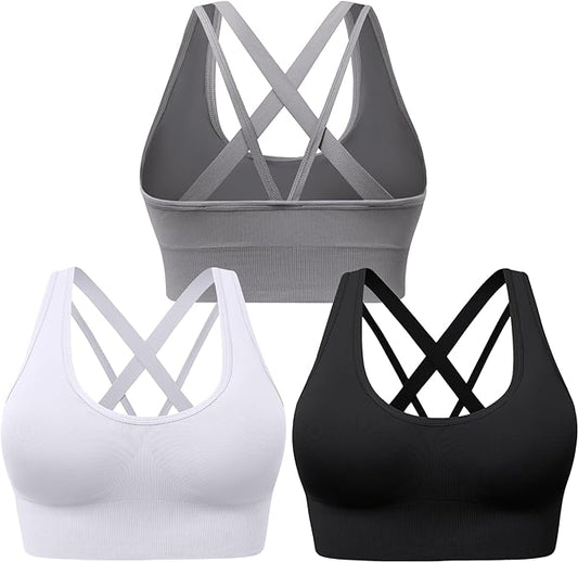 Evercute Sports Bra for Women Padded Medium Support Criss Cross Strappy Bras Seamless High Impact Yoga Exercise Athletic Bras