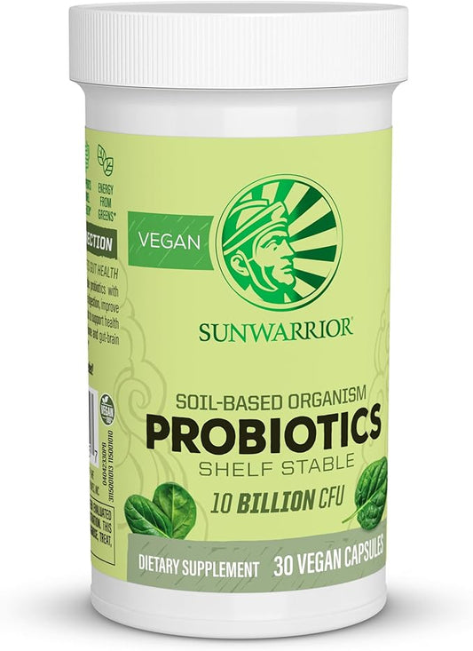 Sunwarrior Probiotics Soil-based Vegan Capsules | 10 billion CFU for Digestion Soy Free Gluten Free Dairy Free | 30 CT