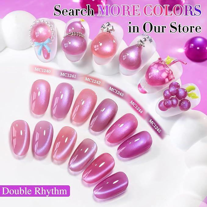 Double Rhythm Jelly Glass Cat Eye Gel Polish with Magnet 15ML Holographic Glitter Shimmer Translucent Sheer Color Magnetic Nail Polish Salon DIY at Home (Grape Lavender-MC1242)