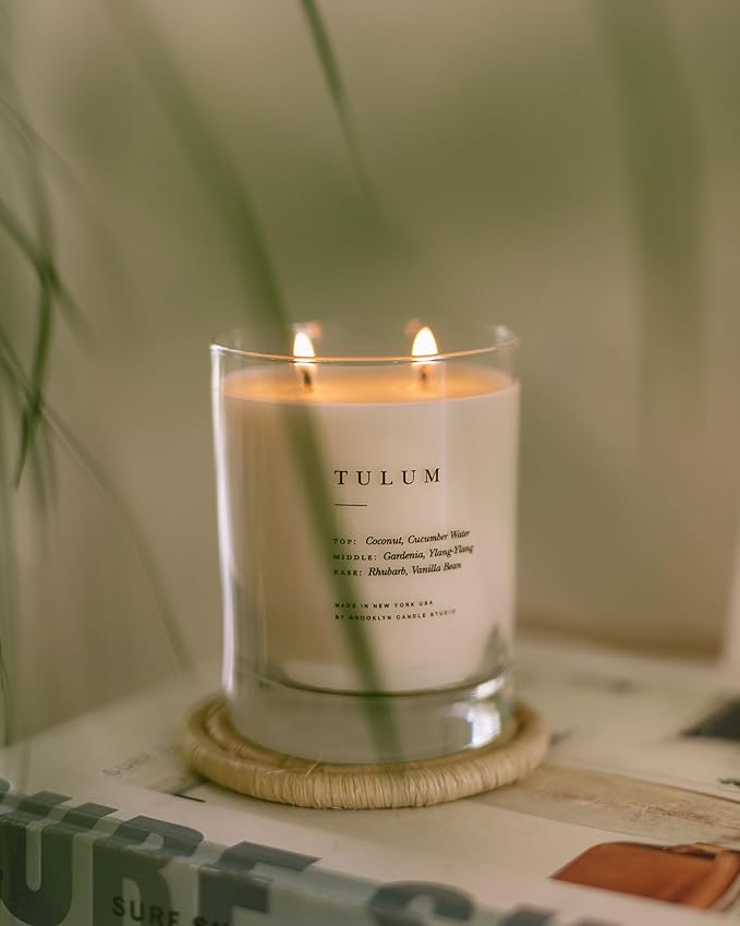 Brooklyn Candle Studio Tulum Classic 2 Wick Candle - Luxury Scented Candle, Vegan Soy Wax, Hand Poured in The USA, 70 Hour Slow Burn Time - 13oz