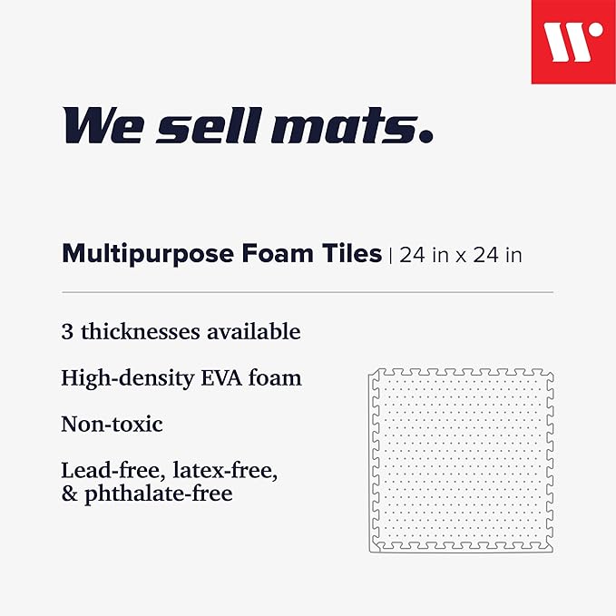 We Sell Mats – ½ Inch Thickness Multipurpose EVA Foam Floor Tiles – Interlocking Floor Mat for Indoor Gym, Playroom, and Home Use