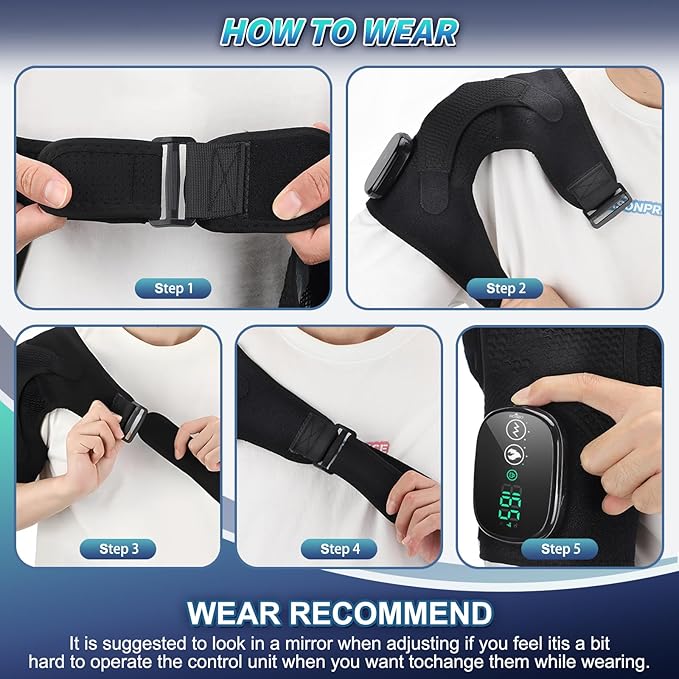 Cordless Shoulder Heating Pad, Heated Shoulder Wrap with Vibration, Shoulder Massager Heated Shoulder Brace for Pain Relief, for Women Men(Black)