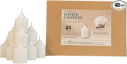 CW Studio Unscented Votive Candles – Long Hours Burn, Smokeless & Dripless – Premium Wax with Cotton Wick – Perfect for Weddings, Events, Home & Romantic Décor (48, White, 1.85x1.4 inches)