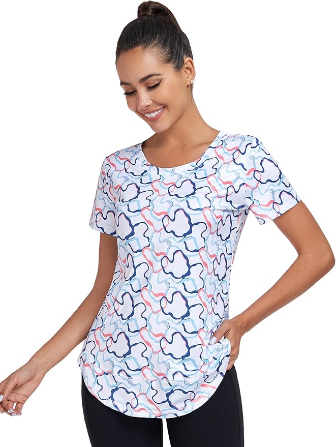 Women's Short Sleeve Workout Shirts Crewneck Sports Yoga Running Dry Fit Tops Side Split Tee