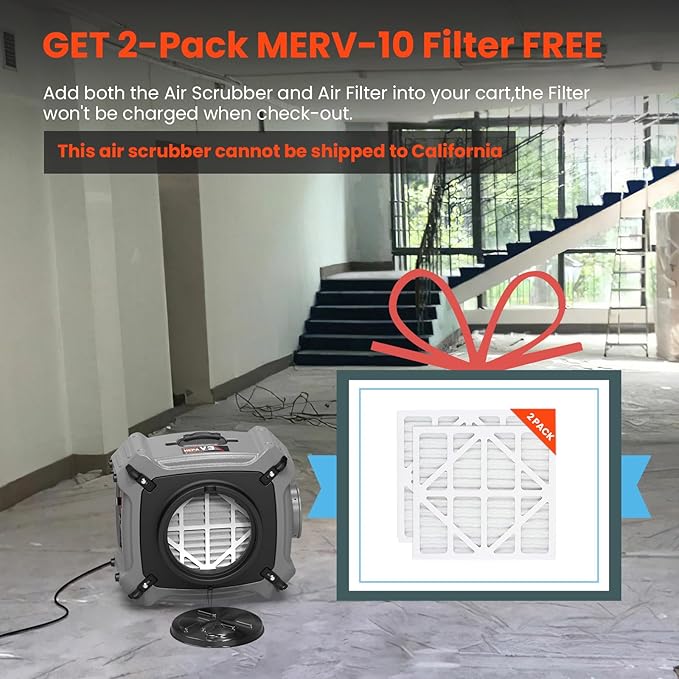 Abestorm Air Scrubbers, Industrial Commercial Air Scrubber with MERV-10 Filter, HEPA/Activated Carbon Filter for Particle Capture, Stackable Negative Air Cleaner Machine, V3