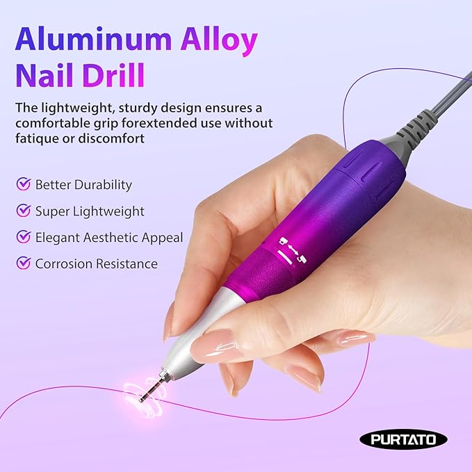 Professional Nail Drill 40,000 RPM, Rechargeable,LCD Display E File Machine for Acrylic Nails Gel Polishing Removing Portable Nails Efile Tools for Manicure Salon & Home (Blue&Purple)