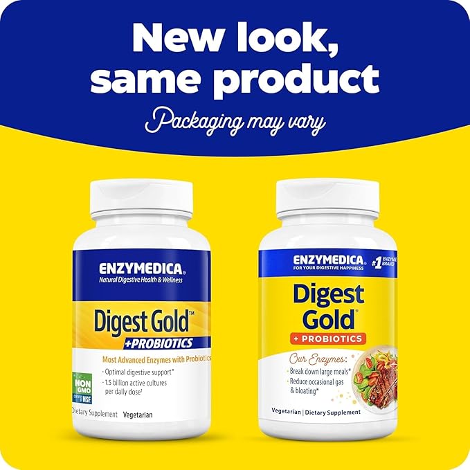 Enzymedica Digest Gold + Probiotics, 2-in-1 Formula for Gut Health, Digestive Enzymes & 1 Billion Active Probiotic Cultures, 90 Count