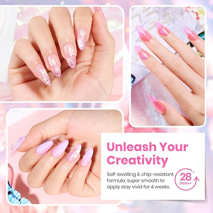 Beetles Gel Nail Polish Set - 28 Pcs Pastel Pink Yellow Green Blue Glitter Macaron Color Gel Polish Set Fluttered Eden Soak Off Nail Polish UV LED Nails Art Christmas Gifts for Women Girl