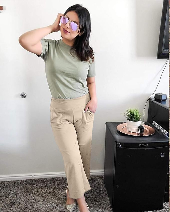 Promover Capri Pants for Women Wide Leg Yoga Cropped Pants with Pockets Loose Casual Summer Pants