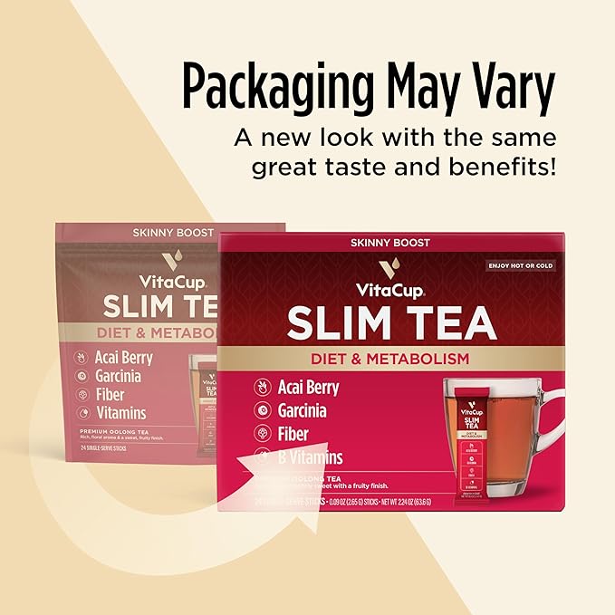 VitaCup Slim Instant Tea Packets For Diet Support, Oolong tea w/B Vitamins, Garcinia, Inulin & Acai, On-the-go Instant Sticks, 72 Ct
