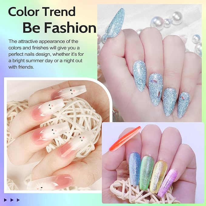 Lavender Violets 49 PCS Gel Nail Polish Set, 45 Colors Cat Eye Reflective Glitter Gel Polish with Nail Primer, Base Coat, Glossy & Matte Top Coat Jelly Nude Red Brown Gifts for Women