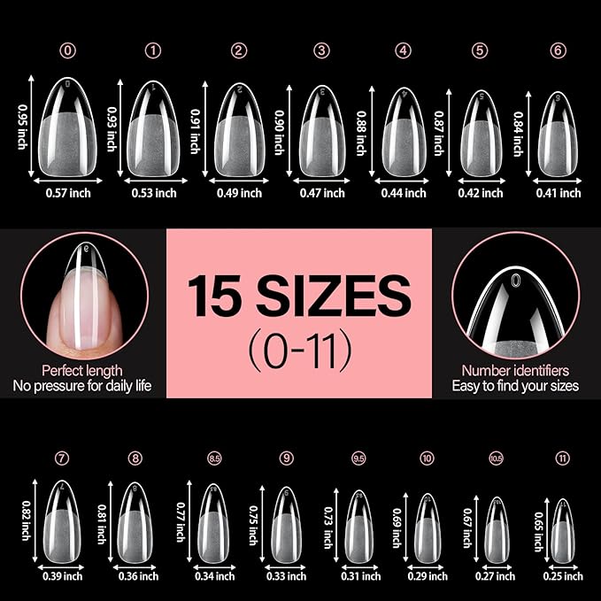 AILLSA Medium Almond Nail Tips - 450pcs Thickened False Nail Tips Half Matte Nails Tips, Fake Nails Nail Extension for Manicure