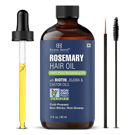 Botanic Hearth 100% Pure Rosemary Oil For Hair Growth Infused With Biotin, Jojoba & Castor Oil | Hair Oil Repairs Dry Damaged Hair, Strengthening, Healthier - Hair Tonic, 2.0 fl oz