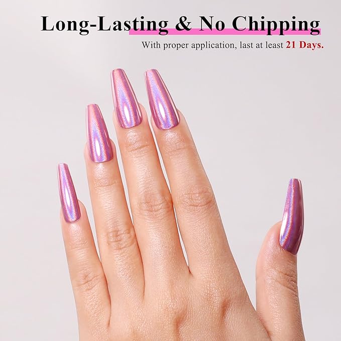 Imtiti Holographic Rose Gold Chrome Nail Powder Kit,1g Holo Iridescent Pink Meatllic Mirror Effect Powder with 10ml White Color Gel Polish Metal Nail UV DIY Kit